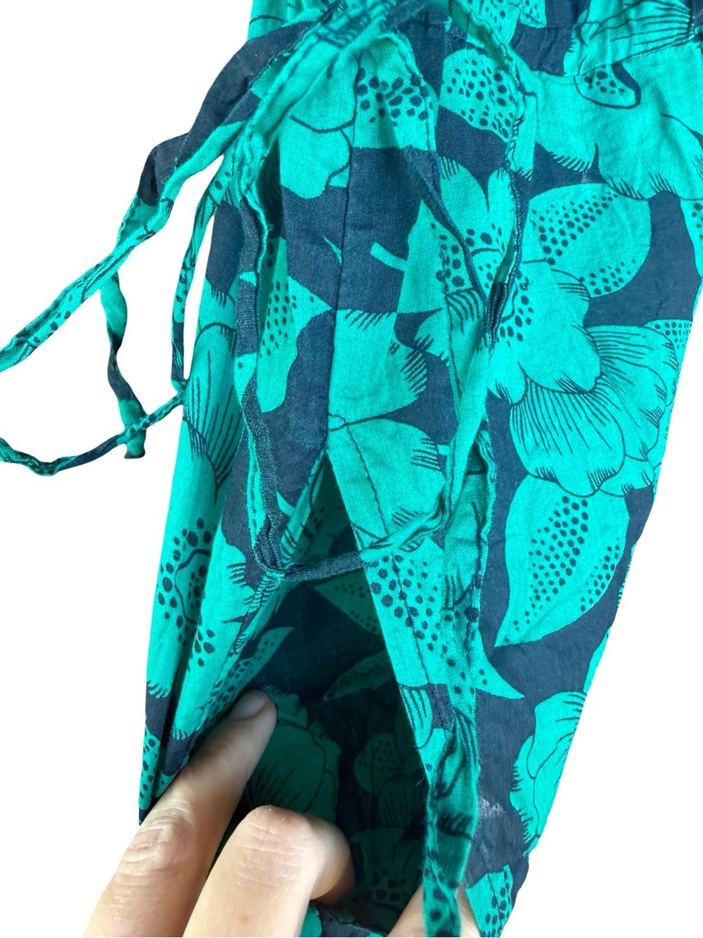 Sundance Floral Cotton Jumpsuit Petite Medium PM Blue Green Blue Pockets Boho - Picture 7 of 12